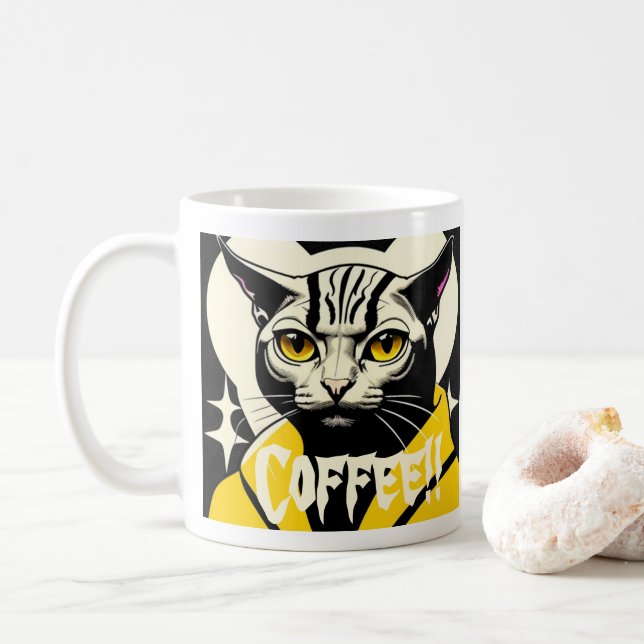 Coffee coffee mug with cat in a robe (With Donut)