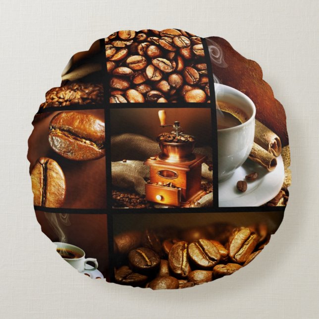 Coffee Collage 2 Round Pillow (Front)