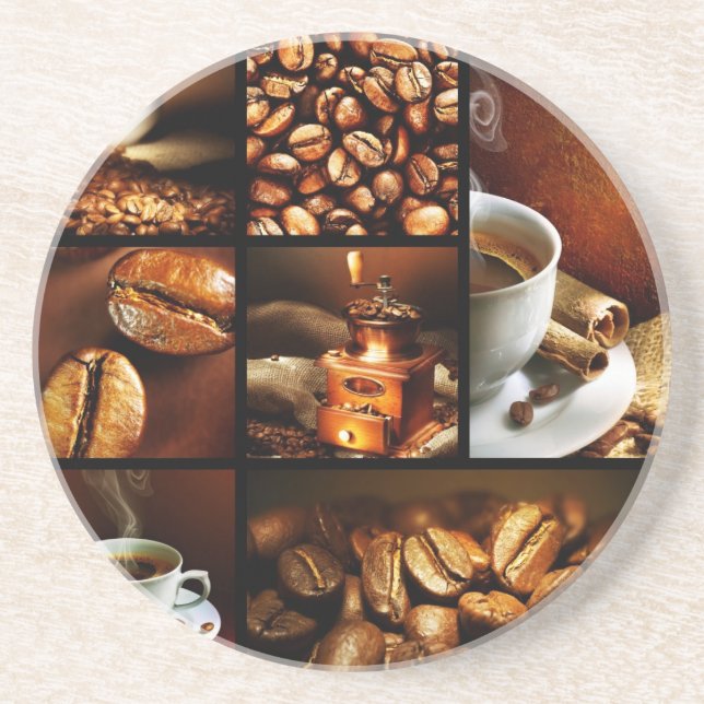 Coffee Collage 2 Sandstone Coaster (Front)