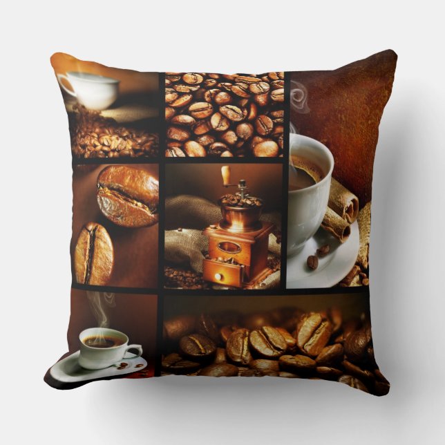 Coffee Collage 2 Throw Pillow (Front)