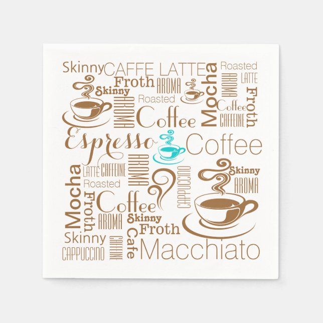 Coffee collage blue brown paper napkins (Front)