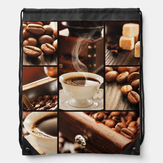Coffee Collage Drawstring Bag (Front)