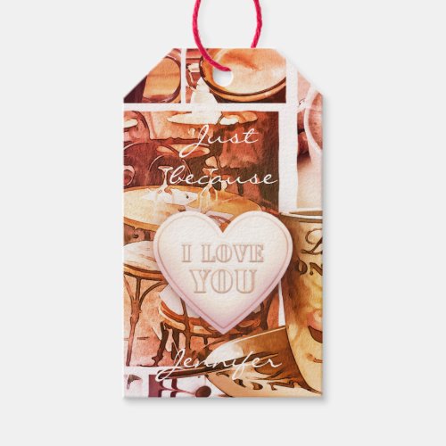 Coffee Collage Heart Love Gift Tag