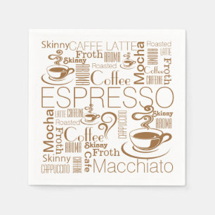 Coffee collage pattern brown white paper napkins