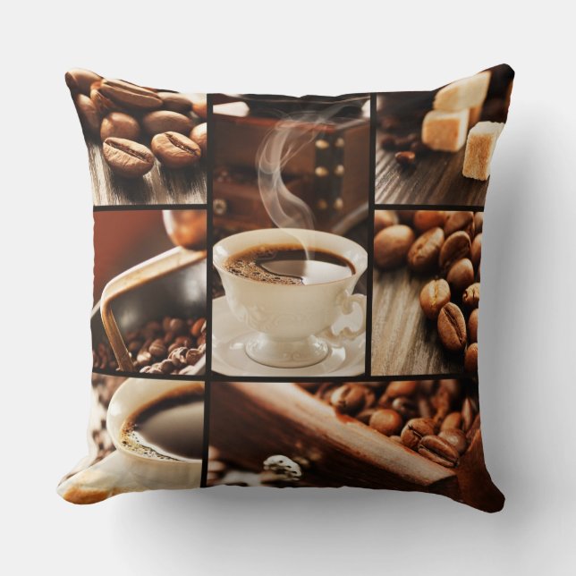 Coffee Collage Throw Pillow (Front)