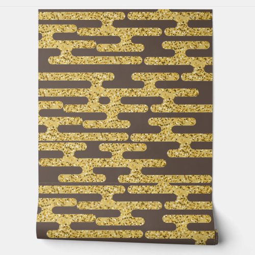 Coffee Color Background and Gold Pattern Wallpaper