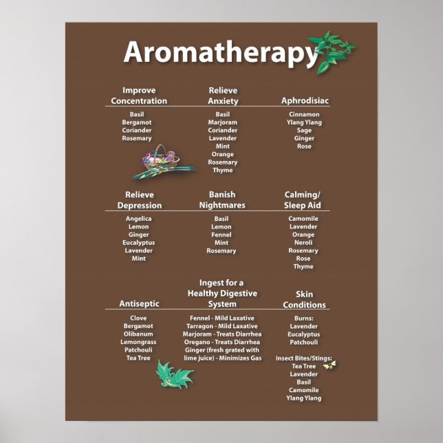 Coffee Colored Aromatherapy Chart Poster (Front)