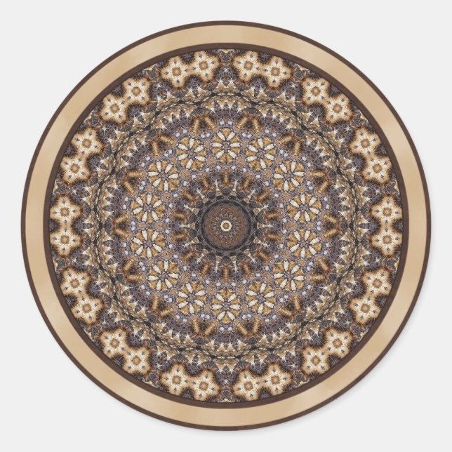 Coffee Colors Abstract Mandala Classic Round Sticker (Front)