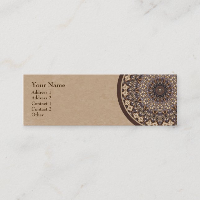 Coffee Colors Abstract Mandala Mini Business Card (Front)