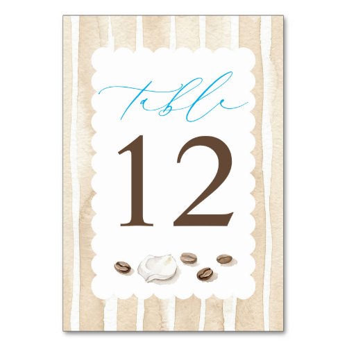 Coffee Colors Cute Blue Beige Baby Shower Table Number