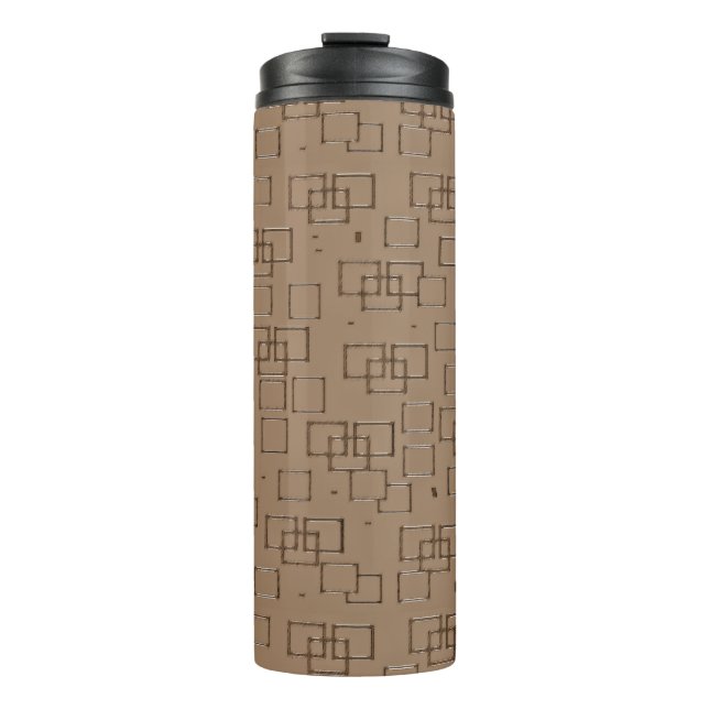 Coffee Coloured Squares Pattern Thermal Tumbler (Front)