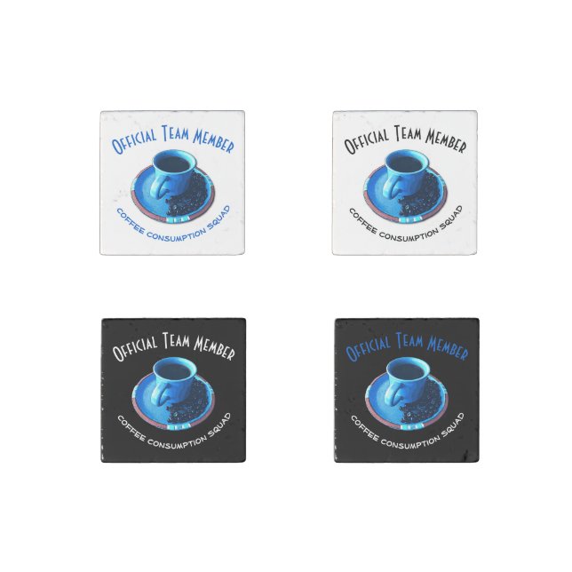 Coffee Consumption Squad | Blue Cup and Saucer Stone Magnet (Front)