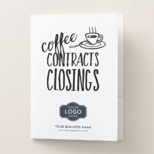 Coffee Contract Closings Business Logo Real Estate Pocket Folder