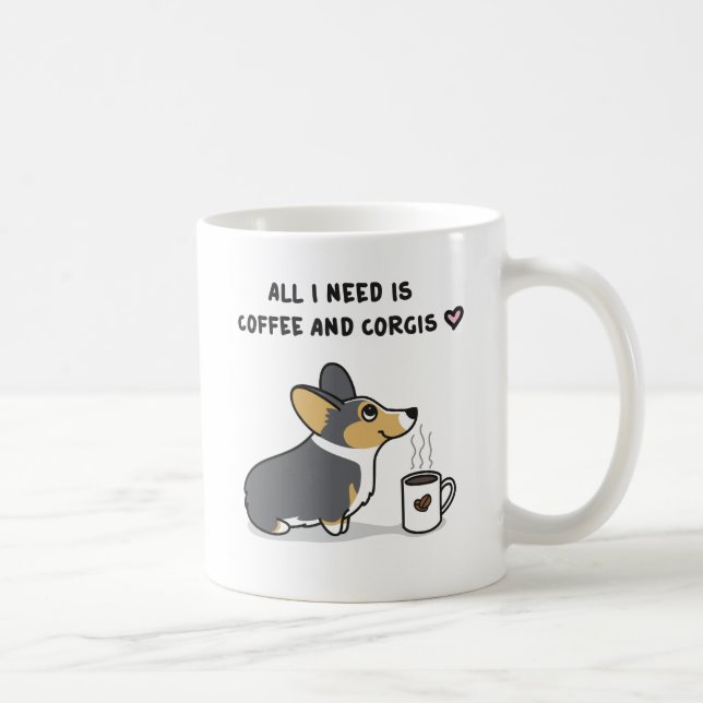 Coffee & Corgis [black-headed tri2] Coffee Mug (Right)
