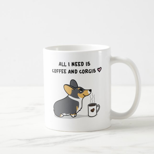 Coffee & Corgis [black-headed tri] Mug (Right)