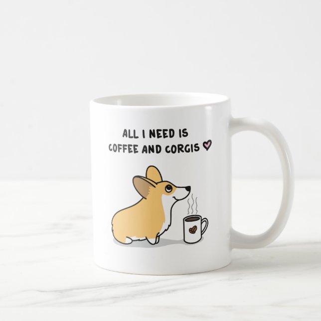 Coffee & Corgis [red white] Mug (Right)