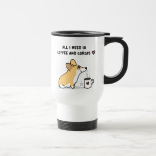 Coffee & Corgis Travel Mug - Red & White