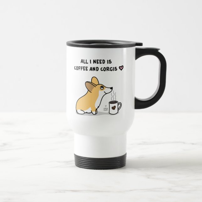 Coffee & Corgis Travel Mug - Red & White (Right)