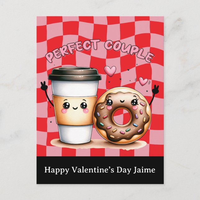 Coffee Couple Funny Valentines Day Postcard (Front)