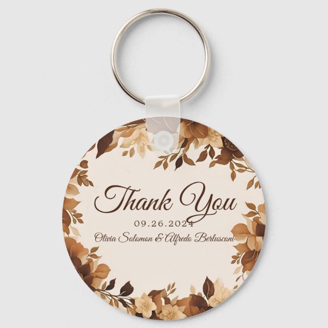 Coffee & Cream Autumn Floral Theme Wedding invite  Keychain (Front)