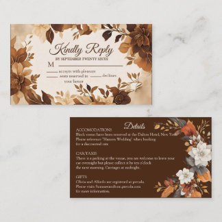 Coffee & Cream Autumn Floral Theme Wedding RSVP Enclosure Card