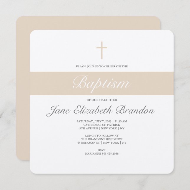 Coffee Cream baptism invitation (Front/Back)