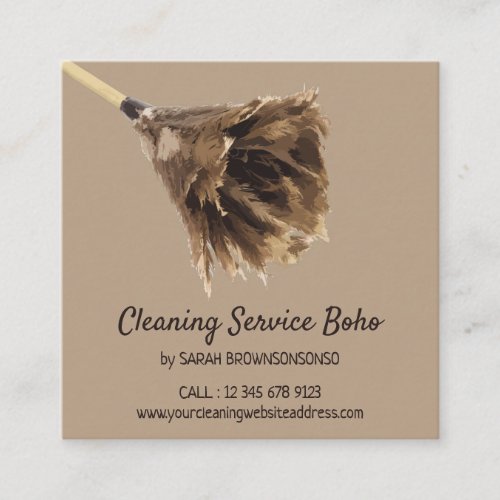 Coffee Cream Brown Janitorial Cleaning maid Square Business Card