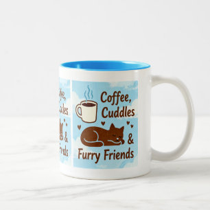 Coffee, Cuddles & Furry Friends Cute Cat Lover Cof Two-Tone Coffee Mug