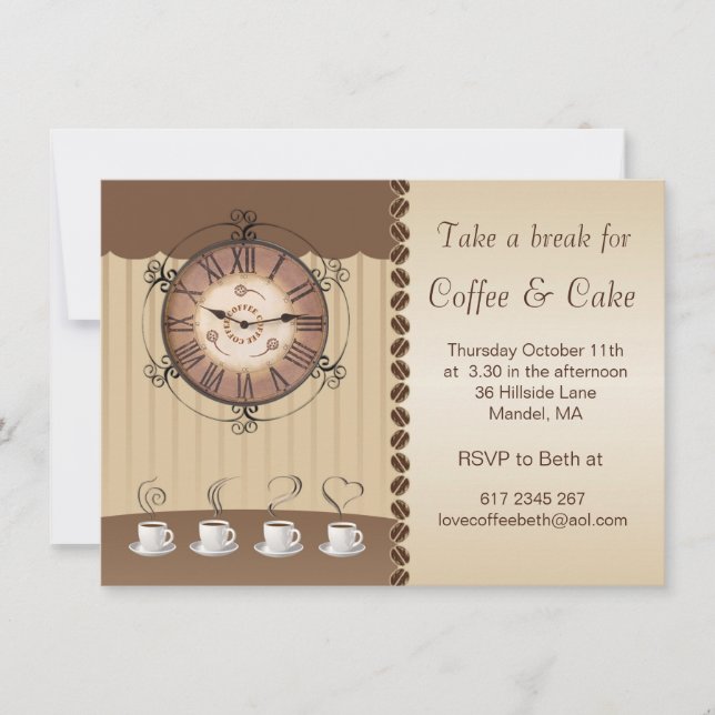 Coffee, cup and clock Party Invitation (Front)