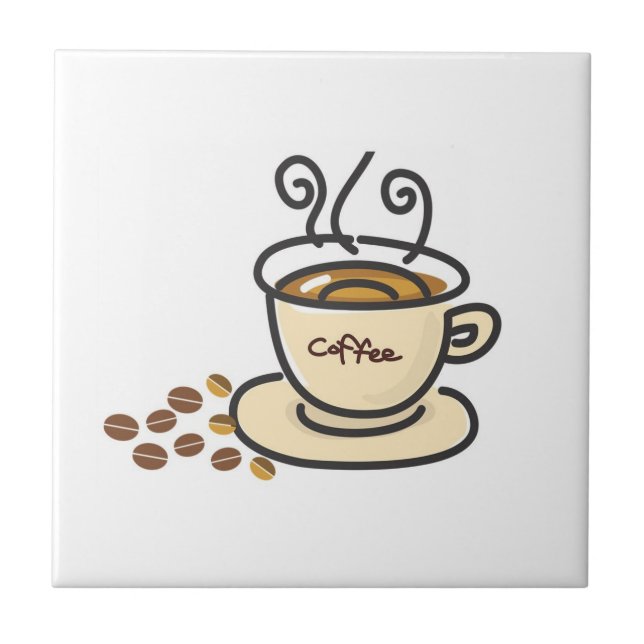 Coffee Cup and Coffee Beans Design Ceramic Tile (Front)