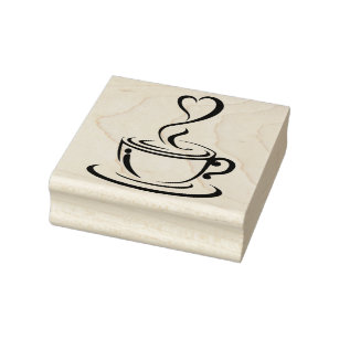 Coffee Cup and Heart Rubber Stamp