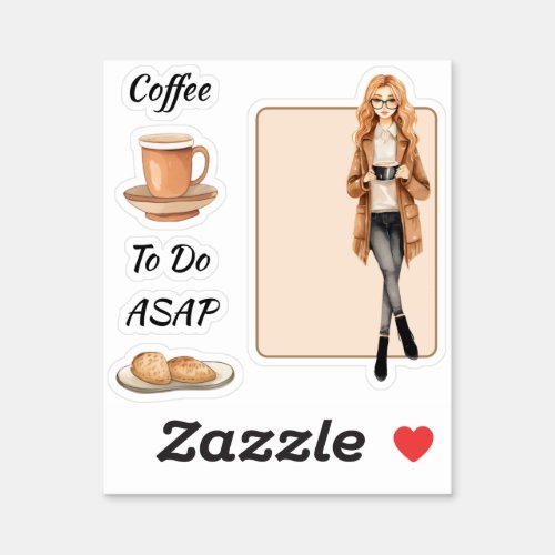 Coffee cup and plants girl sticker