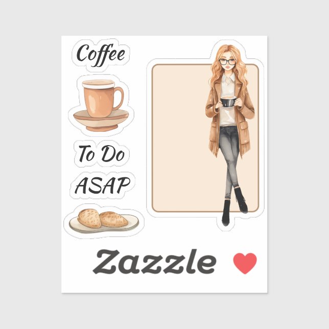 Coffee cup and plants girl sticker (Sheet)