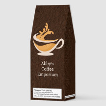 Coffee Cup and Text on Brown Roasted Coffee Box