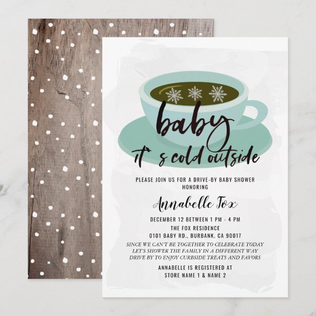 Coffee Cup Baby Its Cold Drive-by Baby Shower Invitation (Front/Back)