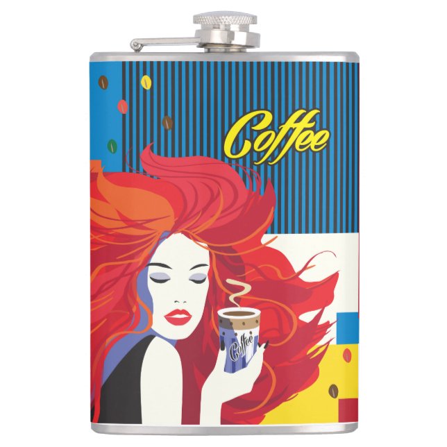 Coffee Cup Beautiful Fashion Woman POP-ART Trendy Flask (Front)