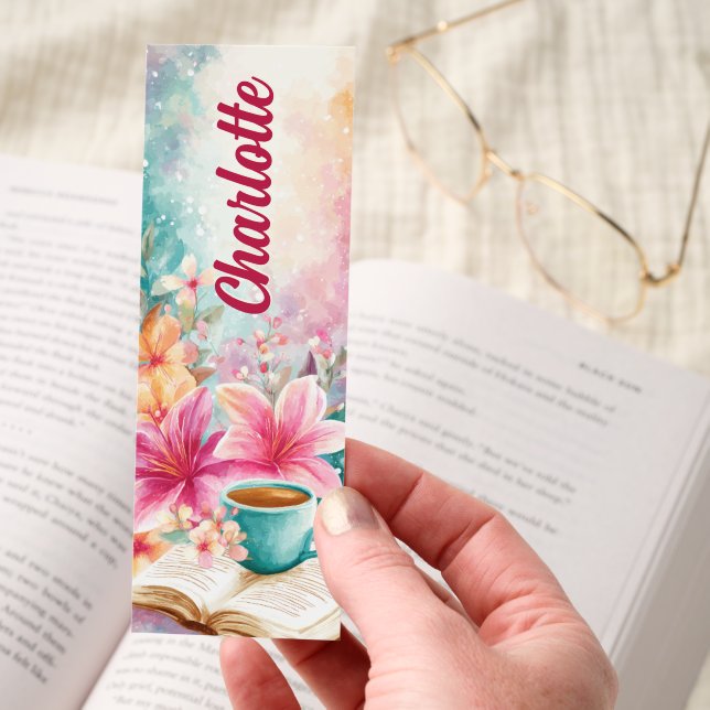Coffee Cup Bible Flowers Personalized Bookmarks (Hand)