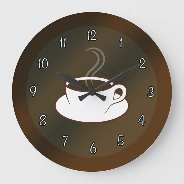 Coffee Cup Cafe Coffee Shop Large Round Wall Clock | Zazzle