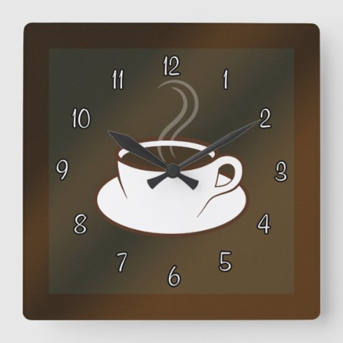 Coffee Cup Cafe Coffee Shop Square Wall Clock