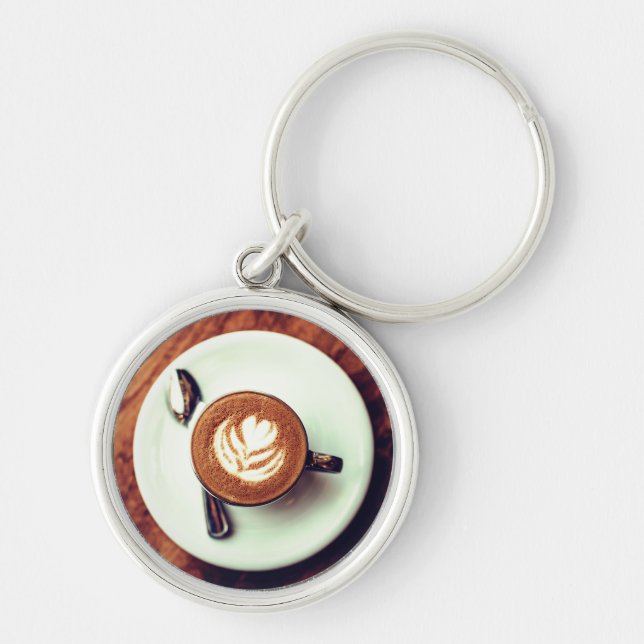 Coffee cup cappuccino brown white latte keychain (Front)
