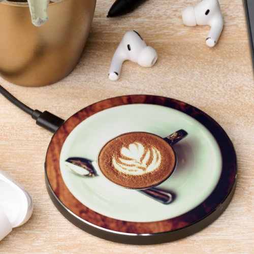 Coffee cup cappuccino brown white latte wireless charger 