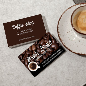 Coffee Cup | Coffee Beans Background Business Card by lovely_businesscards at Zazzle