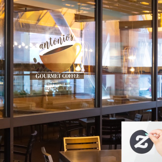 Coffee Cup Coffee Beans Business Address Window Cling (Restaurant Window)