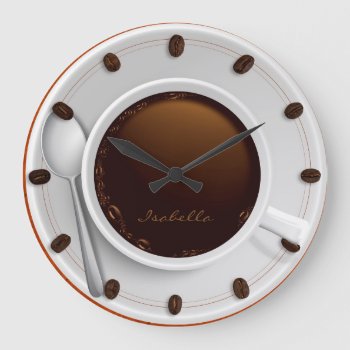Coffee Cup & Coffee Beans Monogrammed Wall Clock by Pick_Up_Me at Zazzle