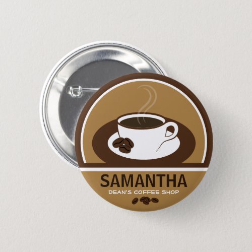 Coffee Cup Coffee Shop Cafe Staff ID Name Tags Pinback Button