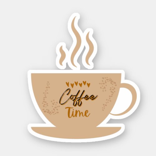 Coffee Cup  Coffee Time text with hearts Sticker