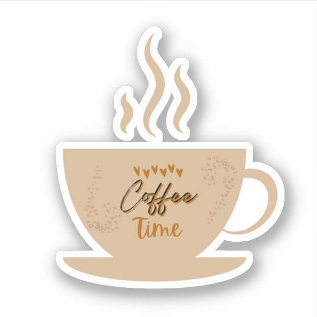 Coffee Cup & Coffee Time text with hearts Sticker (Front)