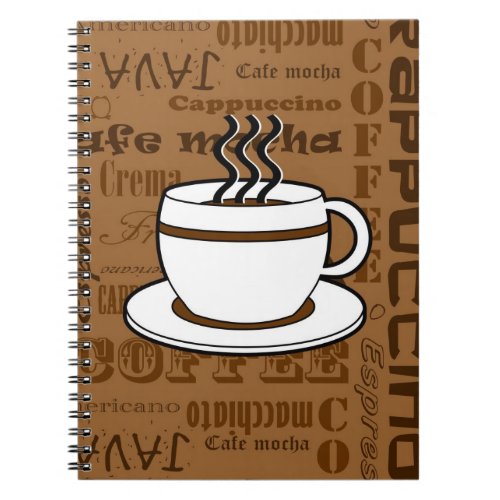 Coffee Cup _ Coffee Words Print _ Brown Notebook