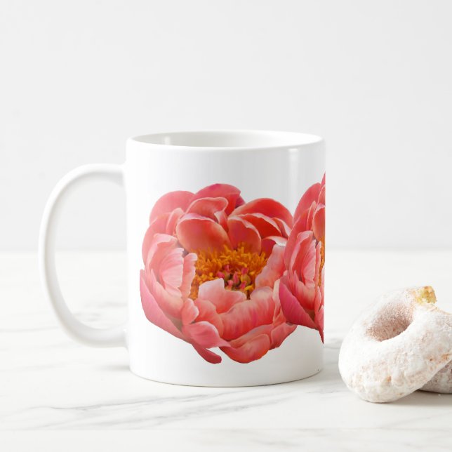 Coffee Cup Coral Peonies (With Donut)