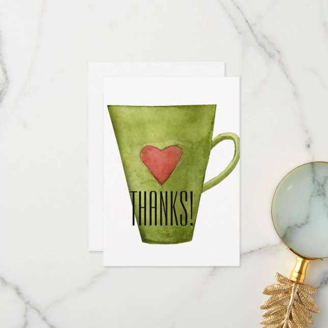 Coffee Cup & Heart Flat Thank You Card (Front/Back In Situ)